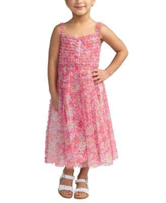 Girls' Mesh V-Neck Floral Print Mini Dress - Little Kid by MAC DUGGAL
