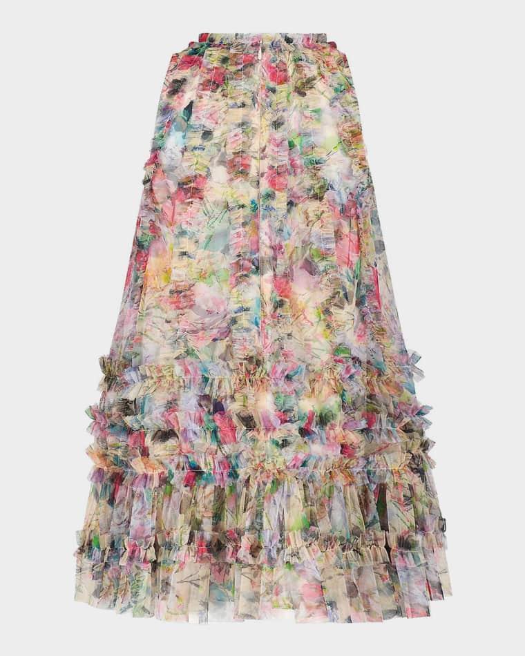 Girl's Sleeveless Floral-Print Mesh Dress, Size 2-14 by MAC DUGGAL