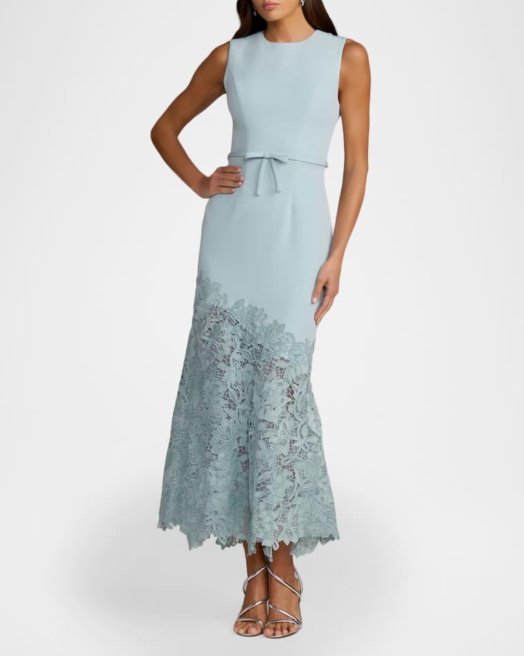 Guipure Lace Crepe Trumpet Midi Dress by MAC DUGGAL