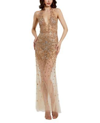 Halter Top Sequins And Beaded Embellished Sheer Gown by MAC DUGGAL