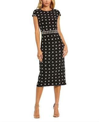 Hand Embellished Cap Sleeve Midi Dress by MAC DUGGAL