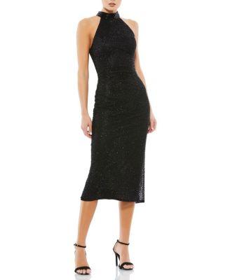 Hand Embellished Faux Wrap Flutter Sleeve Gown by MAC DUGGAL
