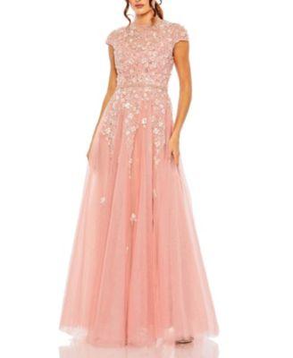 High Neck Cap Sleeve Embellished A-Line Gown by MAC DUGGAL
