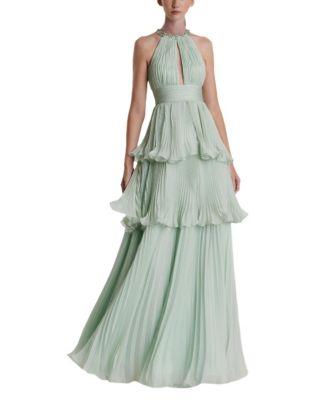 High Neck Chiffon Tiered Gown with Cut Out by MAC DUGGAL