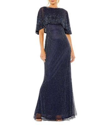 High Neck Column Gown With Embellished Cape by MAC DUGGAL