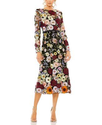 High Neck Floral Embellished A-Line Dress by MAC DUGGAL