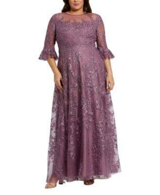 High Neck Flutter Sleeve Embroidered A Line Gown by MAC DUGGAL