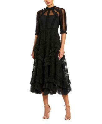 High Neck Puff Sleeve Ruffle Tiered Dress by MAC DUGGAL