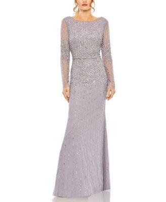High Neck Sequin Embellished Long Sleeve A Line Gown by MAC DUGGAL