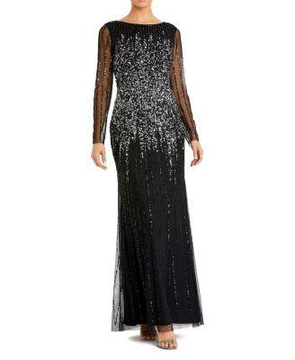 High Neck Sequin Embellished Long Sleeve A Line Gown by MAC DUGGAL