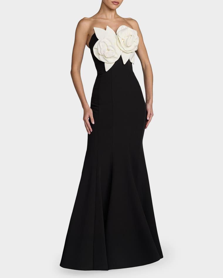 Ieena Floral-Appliquéd Satin Mermaid Gown by MAC DUGGAL