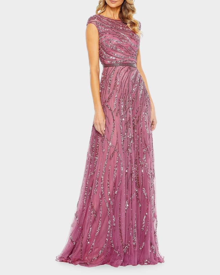 Illusion Sequin-Embellished A-Line Gown by MAC DUGGAL