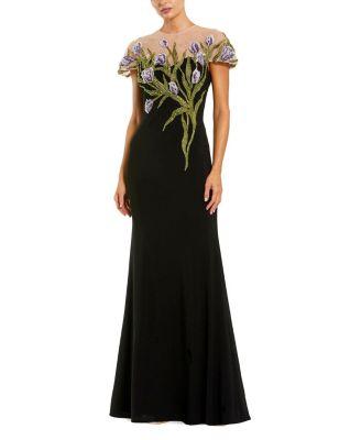 Jersey Floral Embroidered Illusion Neck Gown by MAC DUGGAL