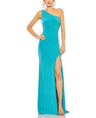 Jersey One Shoulder Draped Back Gown by MAC DUGGAL
