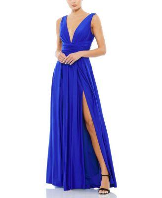 Jersey Plunge Neck Evening Gown by MAC DUGGAL