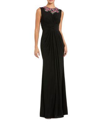 Jersey Twist Gown with Beaded Shoulders by MAC DUGGAL