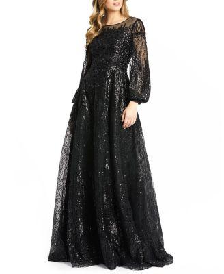 Jewel Encrusted Illusion Long Sleeve A Line Gown by MAC DUGGAL