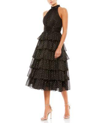 Layered Polka Dot Halter Cocktail Dress by MAC DUGGAL