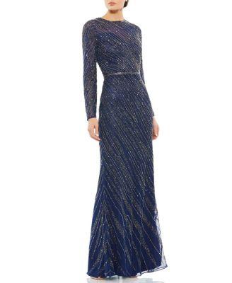 Long Sleeve Beaded Column Gown by MAC DUGGAL