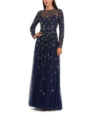 Long Sleeve Crystal Embellished Evening Gown by MAC DUGGAL