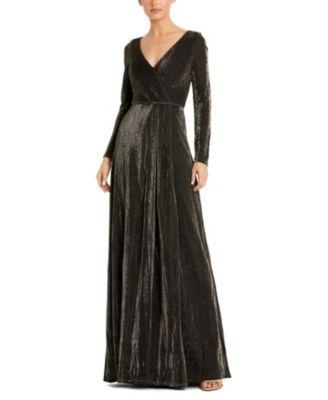Long Sleeve Faux Wrap A Line Gown by MAC DUGGAL