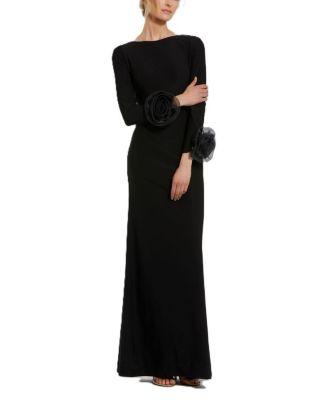 Long Sleeve Fitted Jersey With 3D Flowers Gown by MAC DUGGAL