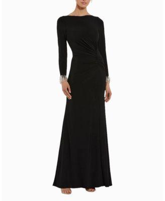 Long Sleeve Jersey Gown With Beaded Cuff Sleeves by MAC DUGGAL