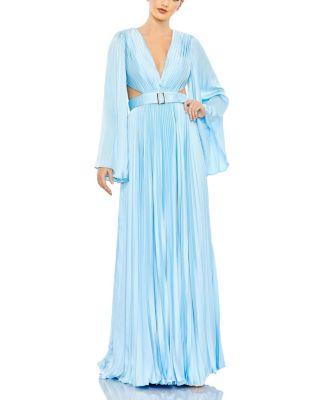 Long Sleeve Lace-up Back Charmeuse Gown by MAC DUGGAL