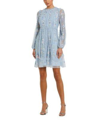 Long Sleeve Micro Ruffle Mini Dress by MAC DUGGAL