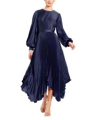 Long Sleeve Pleated Charmeuse Handkerchief Dress by MAC DUGGAL