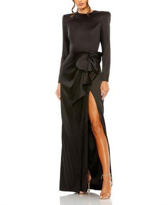 Long Sleeve Structured Bow Draped Gown by MAC DUGGAL
