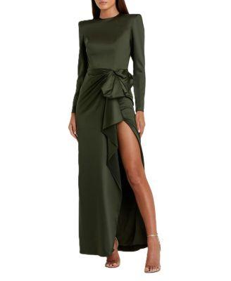 Long Sleeve Structured Bow Draped Gown by MAC DUGGAL