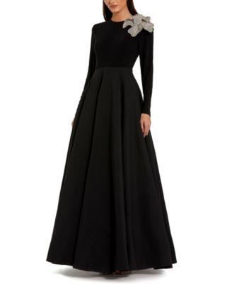 Long Sleeve Taffeta Embellished 3D Flower Detail Ball Gown by MAC DUGGAL