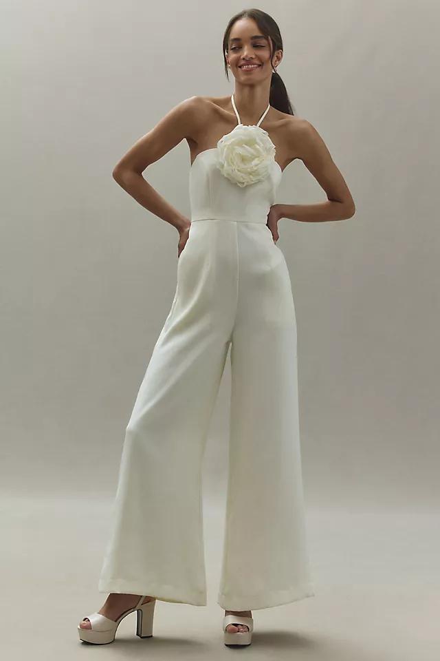 Mac Duggal Floral Appliqué Crepe Halter Jumpsuit by MAC DUGGAL