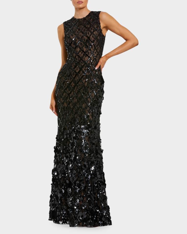 Mesh Beaded Sequined Mermaid Gown by MAC DUGGAL