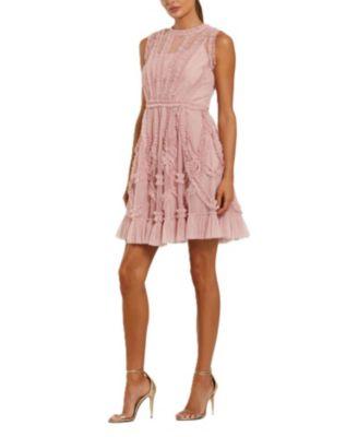 Mesh Micro Ruffle High Neck Mini Dress by MAC DUGGAL