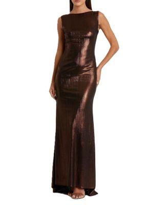 Metallic Cowl Back Column Gown by MAC DUGGAL