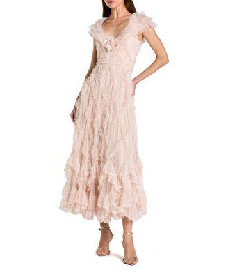 Micro Ruffle Cap Sleeve A-Line Midi Dress by MAC DUGGAL