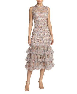 Multicolor Sleeveless Sequin Tiered Ruffle Midi Dress by MAC DUGGAL