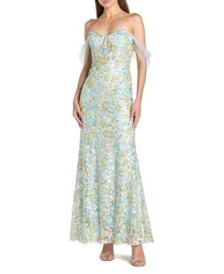 Off The Shoulder Sweetheart Neck Column Gown by MAC DUGGAL