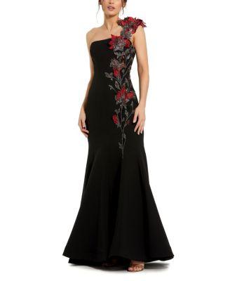 One Shoulder 3D Floral Embroidery Mermaid Gown by MAC DUGGAL