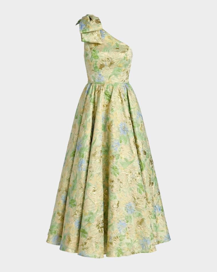 One-Shoulder Brocade Midi Dress by MAC DUGGAL
