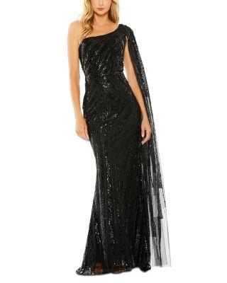 One Shoulder Cape Sleeve Embellished Gown by MAC DUGGAL