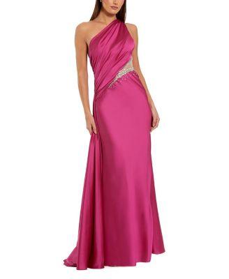 One Shoulder Charmeuse Gown with Beaded Cutout by MAC DUGGAL