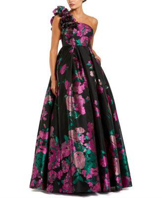 One Shoulder Floral Brocade Ballgown by MAC DUGGAL