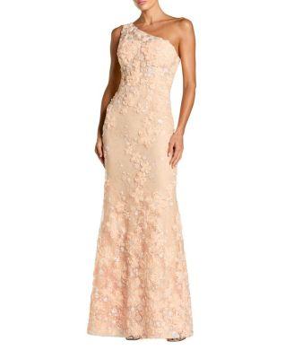 One Shoulder Floral Embroidered Column Gown by MAC DUGGAL