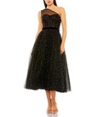 One Shoulder Pearl Embellished Midi Ballgown by MAC DUGGAL