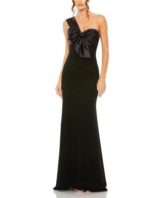 One Shoulder Pleated Bow Bodice Detail Trumpet Gown by MAC DUGGAL