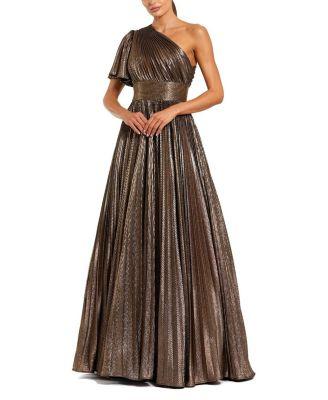 One Shoulder Pleated Metallic Ballgown by MAC DUGGAL