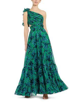 One Shoulder Ruffle Tiered Cut-Out Chiffon Gown by MAC DUGGAL